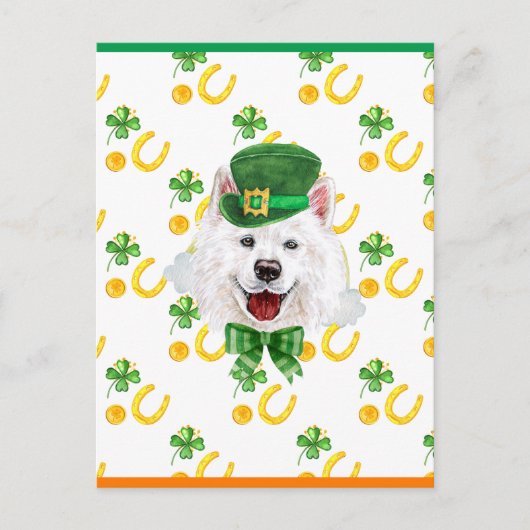 Samoyed Kleeblatt St. Patricks Day Feiertagspostkarte (Vorderseite)