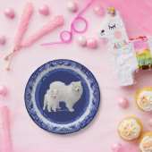 Samoyed Mini-Portrait auf Blue Willow Paper Teller (Party)