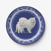 Samoyed Mini-Portrait auf Blue Willow Paper Teller (Vorderseite)