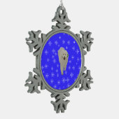 Samoyed mit Blau, Schneeflocken Zinn-Ornament (Links)