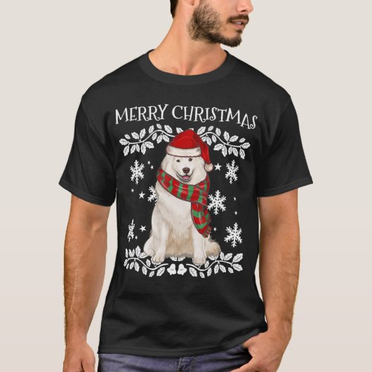 Samoyed mit Weihnachtsmannmütze hässlich Weihnacht T-Shirt (Vorderseite)