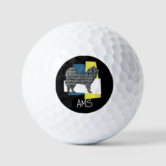 Samoyed Niedlich Dog Monogram Silhouette TriGBlack Golfball (Vorderseite)