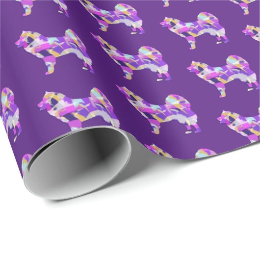 Samoyed Niedlich Hund Silhouette Lila PY&B Geburts Geschenkpapier (Rolleneckpunkt)