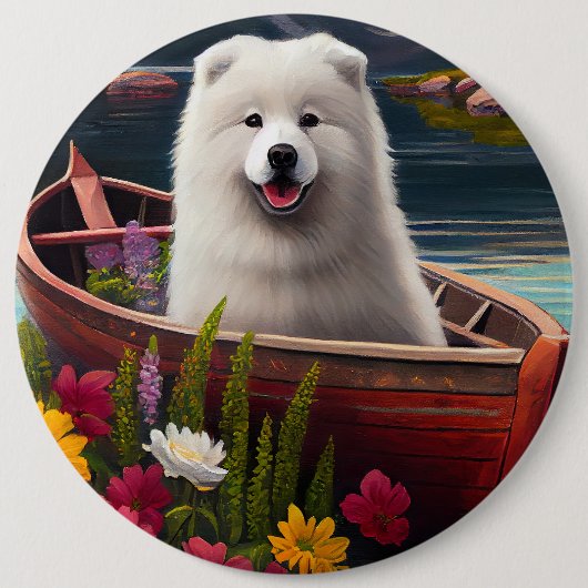 Samoyed on a Paddle: Ein Landschaftliches Abenteue Button (Vorderseite)