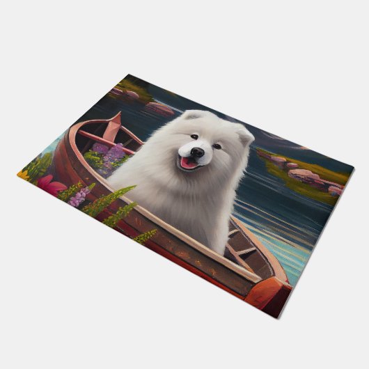 Samoyed on a Paddle: Ein Landschaftliches Abenteue Fußmatte (Schrägansicht)