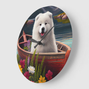 Samoyed on a Paddle: Ein Landschaftliches Abenteue Große Wanduhr