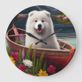 Samoyed on a Paddle: Ein Landschaftliches Abenteue Große Wanduhr (Vorderseite)