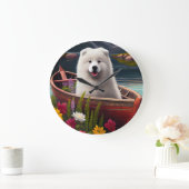 Samoyed on a Paddle: Ein Landschaftliches Abenteue Große Wanduhr (Zuhause)