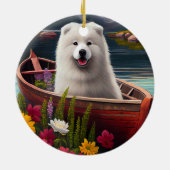 Samoyed on a Paddle: Ein Landschaftliches Abenteue Keramik Ornament (Hinten)