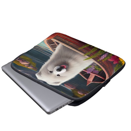 Samoyed on a Paddle: Ein Landschaftliches Abenteue Laptopschutzhülle (Vorne Knopf)