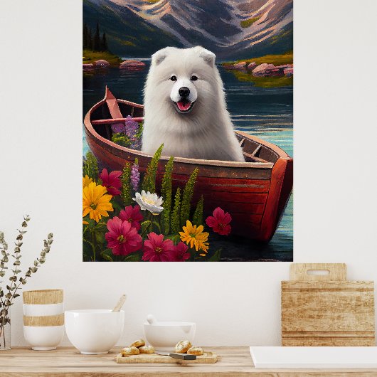 Samoyed on a Paddle: Ein Landschaftliches Abenteue Poster (Küche)