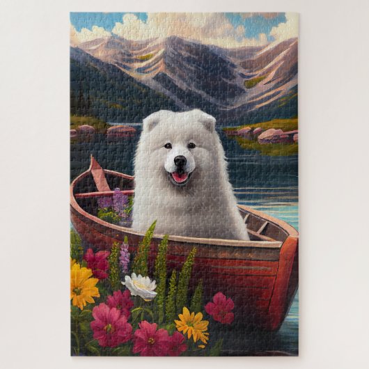 Samoyed on a Paddle: Ein Landschaftliches Abenteue Puzzle (Vertikal)