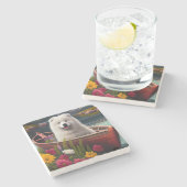 Samoyed on a Paddle: Ein Landschaftliches Abenteue Steinuntersetzer (Seitenansicht)