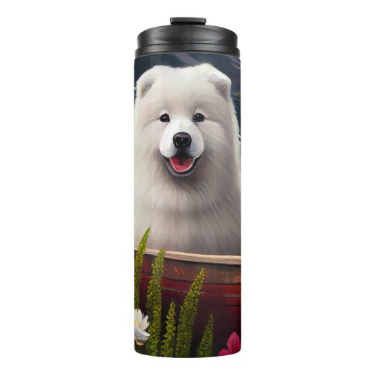 Samoyed on a Paddle: Ein Landschaftliches Abenteue Thermosbecher (Vorderseite)