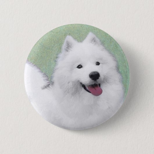 Samoyed Painting - Niedliche Original Dog Art Button (Vorderseite)