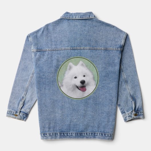 Samoyed Painting - Niedliche Original Dog Art Jeansjacke (Rückseite)
