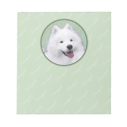 Samoyed Painting - Niedliche Original Dog Art Notizblock (Vorderseite)