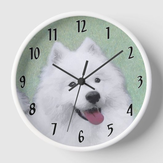 Samoyed Painting - Niedliche Original Dog Art Uhr (Vorderseite)
