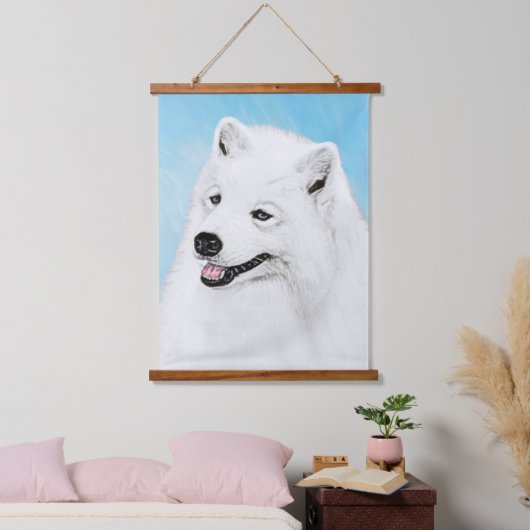 Samoyed Painting - Niedliche Original Dog Art Wandteppich Mit Holzrahmen (Schlafzimmer)