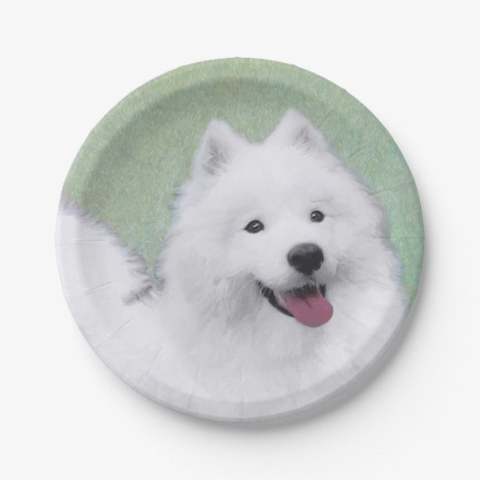 Samoyed Painting - Niedliche Original Hundekunst Pappteller (Vorderseite)