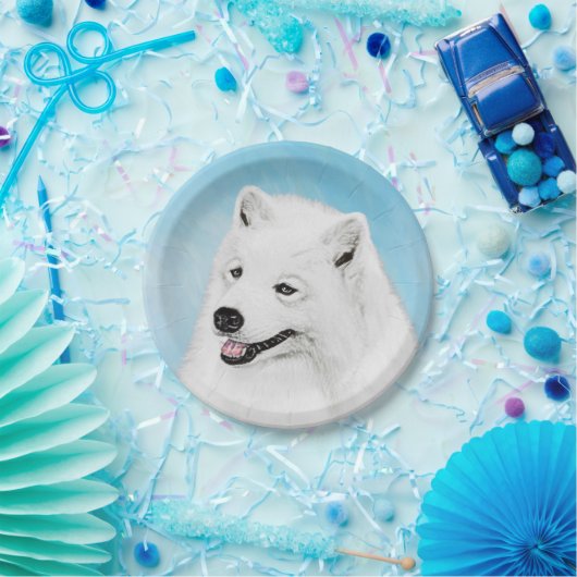 Samoyed Painting - Niedliche Original Hundekunst Pappteller (Party)