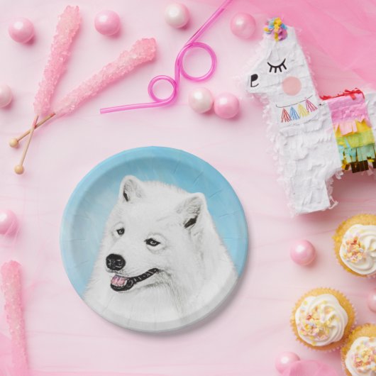 Samoyed Painting - Niedliche Original Hundekunst Pappteller (Party)