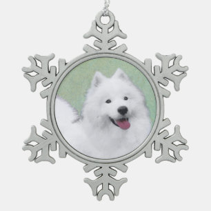 Samoyed Painting - Niedliche Original Hundekunst Schneeflocken Zinn-Ornament