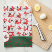 Samoyed Pattern Monogram Christmas Dog Geschirrtuch (Viertel Falte)