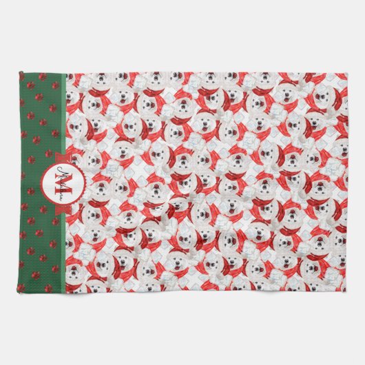 Samoyed Pattern Monogram Christmas Dog Geschirrtuch (Horizontal)