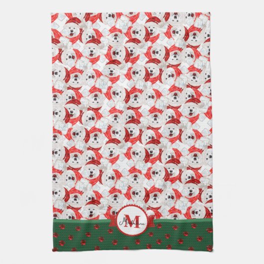 Samoyed Pattern Monogram Christmas Dog Geschirrtuch (Vertikal)