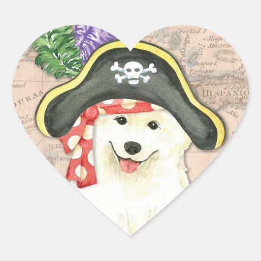 Samoyed Pirate Herz-Aufkleber (Vorderseite)