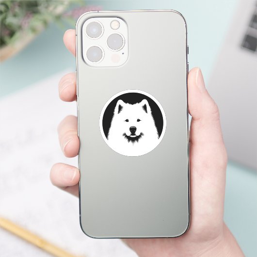 Samoyed Pop Art Classic Round Sticker Black White (Telefon)
