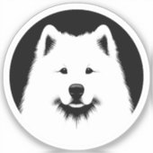Samoyed Pop Art Classic Round Sticker Black White (Vorderseite)