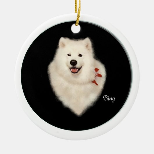 Samoyed-Porträt Frt u. Weihnachtsbaum Bck Keramik Ornament (Vorne)