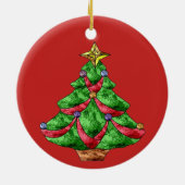 Samoyed-Porträt Frt u. Weihnachtsbaum Bck Keramik Ornament (Hinten)