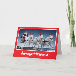 Samoyed Powered Sleigh Folght Grußkarte Karte