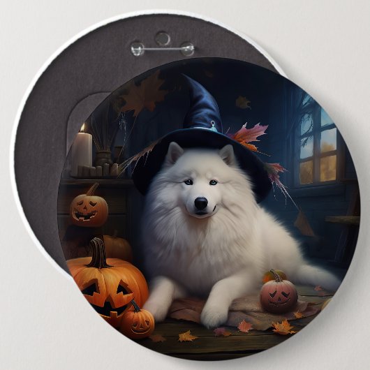 Samoyed Pumpkins Halloween Beängstigend Button (Vorne & Hinten)