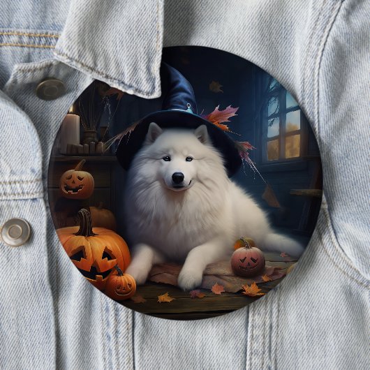 Samoyed Pumpkins Halloween Beängstigend Button (Beispiel)