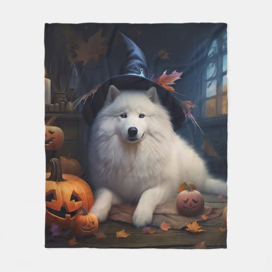 Samoyed Pumpkins Halloween Beängstigend Fleecedecke (Vorderseite)