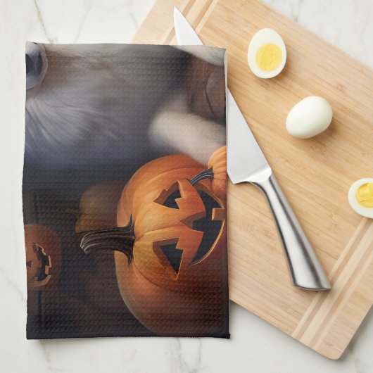 Samoyed Pumpkins Halloween Beängstigend Geschirrtuch (Viertel Falte)