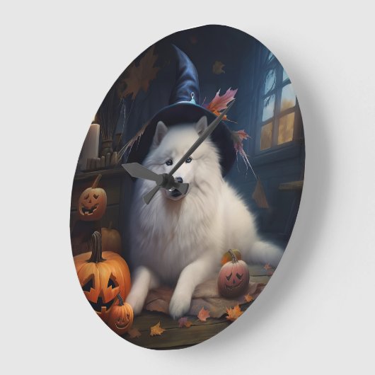Samoyed Pumpkins Halloween Beängstigend Große Wanduhr (Winkel)