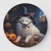 Samoyed Pumpkins Halloween Beängstigend Große Wanduhr (Vorderseite)
