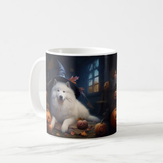 Samoyed Pumpkins Halloween Beängstigend Kaffeetasse (Vorderseite Links)