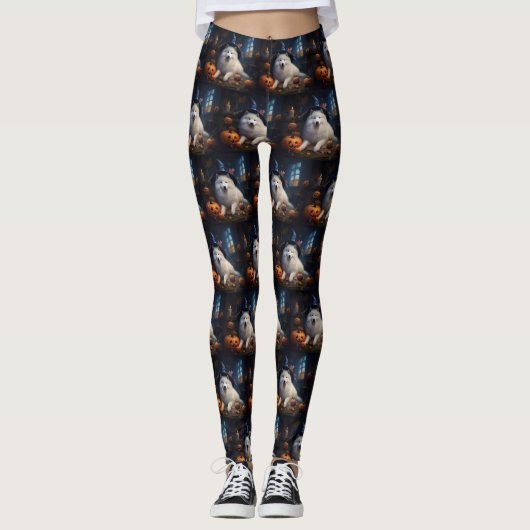 Samoyed Pumpkins Halloween Beängstigend Leggings (Vorderseite)