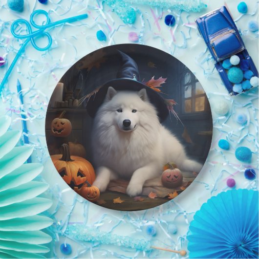 Samoyed Pumpkins Halloween Beängstigend Pappteller (Party)