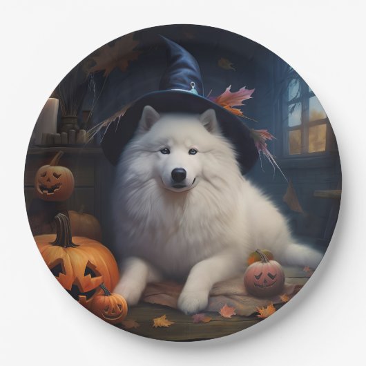 Samoyed Pumpkins Halloween Beängstigend Pappteller (Vorderseite)