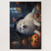 Samoyed Pumpkins Halloween Beängstigend Puzzle (Vertikal)