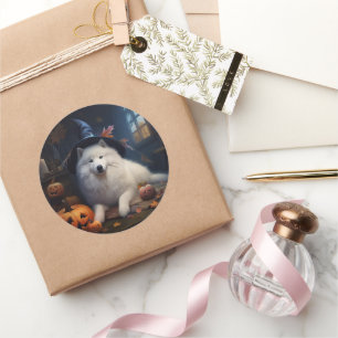 Samoyed Pumpkins Halloween Beängstigend Runder Aufkleber