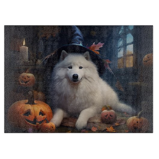 Samoyed Pumpkins Halloween Beängstigend Schneidebrett (Vorderseite)