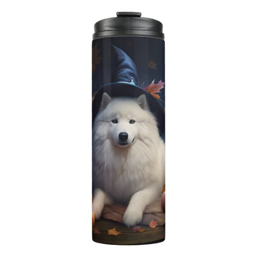 Samoyed Pumpkins Halloween Beängstigend Thermosbecher (Vorderseite)